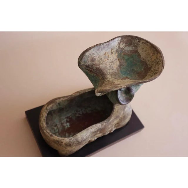 Vintage lidded ram figure. Seated ram with hollow interior and hinged lid. Cast bronze with colorful green patina. Comes...