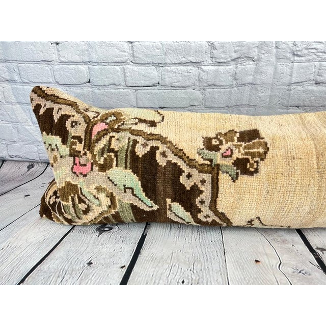 Turkish 14 x 35 Lumbar Rug Pillow Serene Haven Turkish Pillow Cushion Cover For Sale - Image 3 of 4