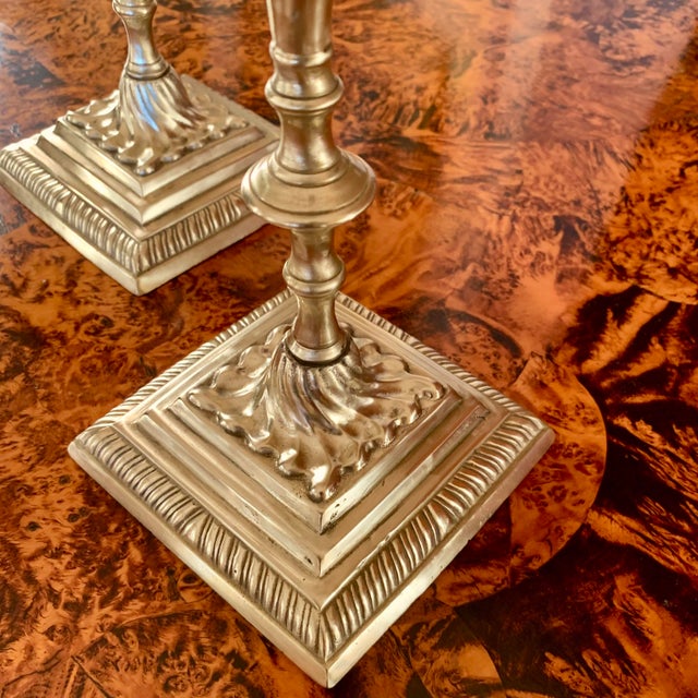 Metal Pair of Antique Georgian Brass Candlesticks For Sale - Image 7 of 10