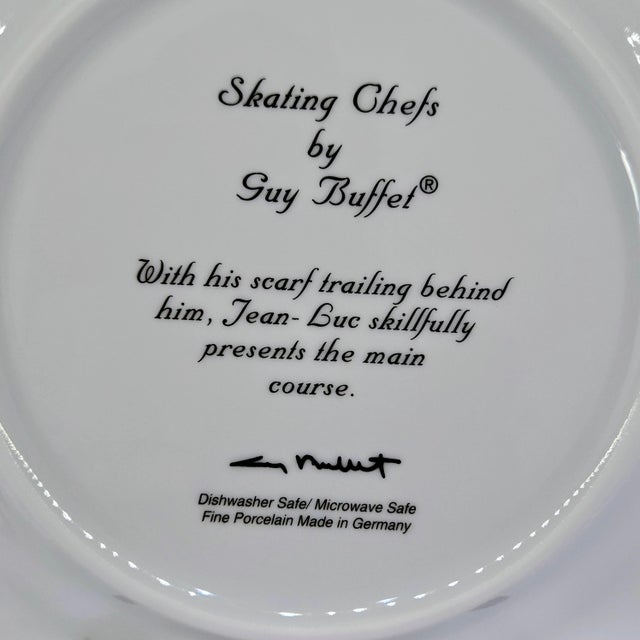 1990s Vintage Guy Buffet Skating Chefs German Porcelain Dessert Plates, Set of 6 For Sale - Image 5 of 15