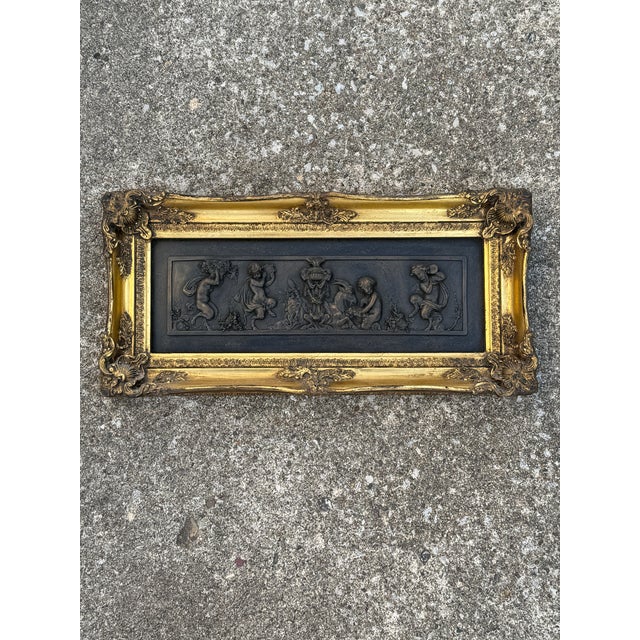 Wood Late 19th Century French Stone Cast Relief After Émile André Boisseau “Enfants Des Centaures” in Ornate Gilt Frame For Sale - Image 7 of 13