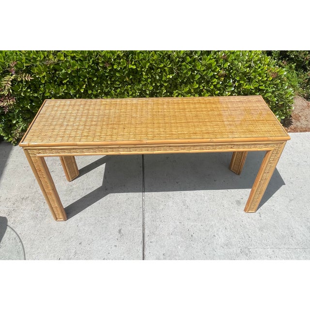 Vintage Coastal Style Wicker Console Table With Glass Top For Sale In San Diego - Image 6 of 7