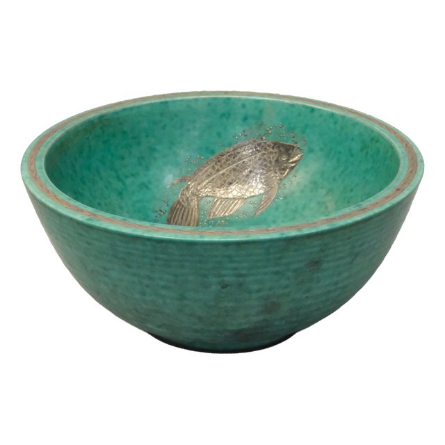Bowl in Ceramic and Silver Argenta by Wilhelm Kåge for Gustavsberg, Sweden, 1940s For Sale