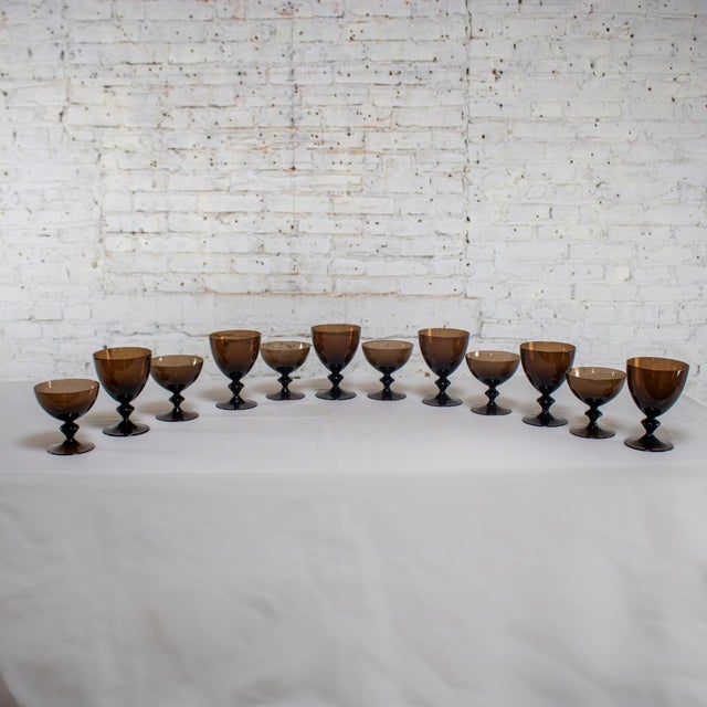Mid to Late 20th Century Scandinavian Modern Stemware Brown Set of 12 Attr Bjorkshult Swedish Glass For Sale - Image 15 of 18