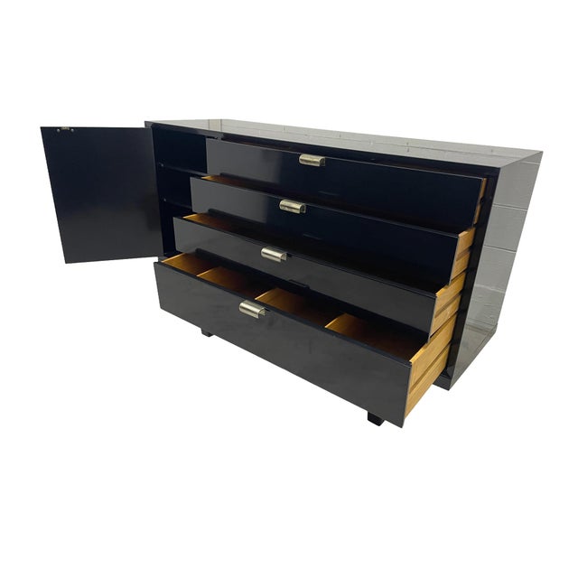 Wood George Nelson for Herman Miller Black Lacquer Cabinet on Slatted Bench Base, 1950s For Sale - Image 7 of 18