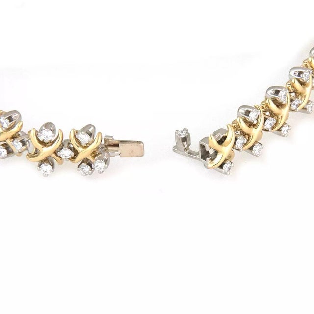 Tiffany & Co. Schlumberger Diamond Bracelet 18k Gold Platinum X Link Style For Sale - Image 9 of 9