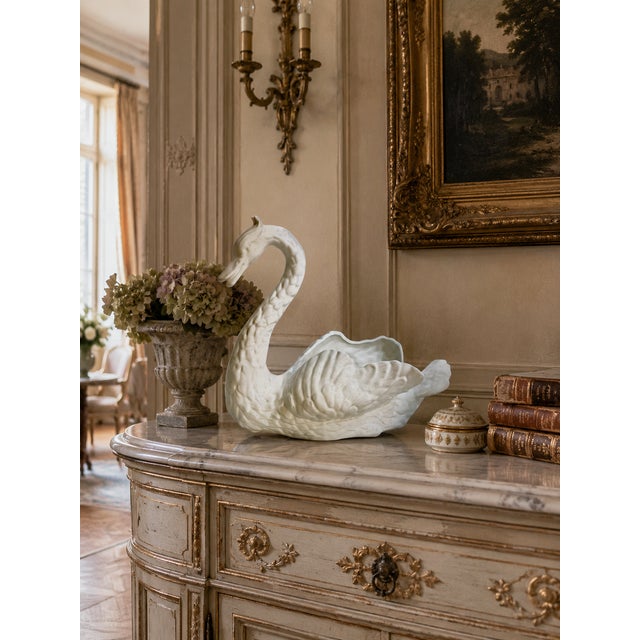 Elegant Mid 20th Century Ceramic Swan Decorative Bowl | Hollywood Regency Coastal Accent 20” Wide For Sale - Image 16 of 16