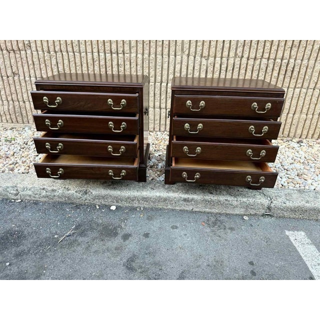Pair of Ethan Allen Georgian Four-Drawer Bedside Chests/ Nightstands For Sale - Image 9 of 17