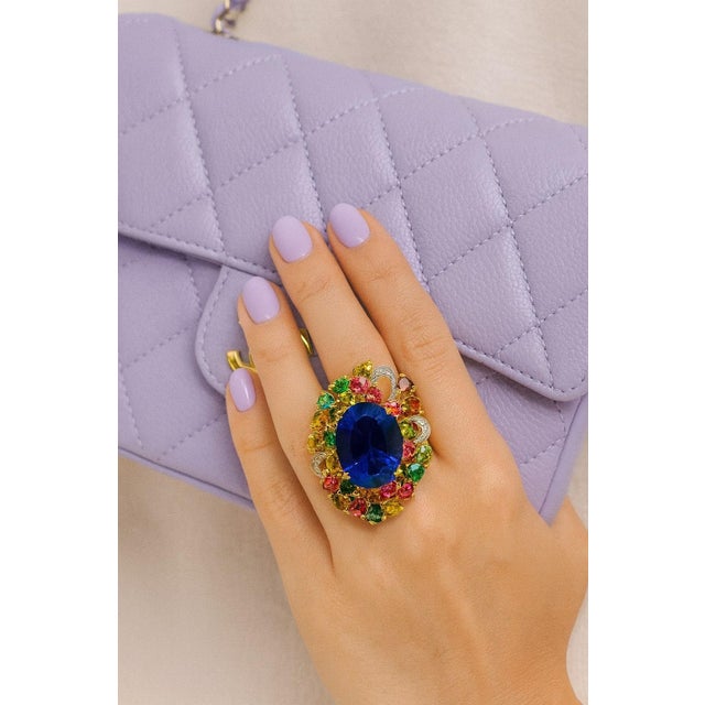 Bochic “Capri” Vintage Multi Sapphire, Amethyst & Diamond Ring Set In 18K Gold & Silver For Sale In New York - Image 6 of 7