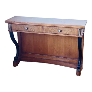Mid-Century Neoclassical Revival Console Table in Burled Wood, Black Enamel and Brass Detail