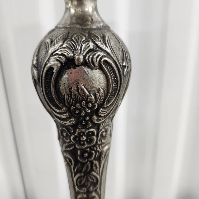 French Country Vintage Silverplate Candlestick With Embossed Floral Motifs · Made in India For Sale - Image 3 of 9