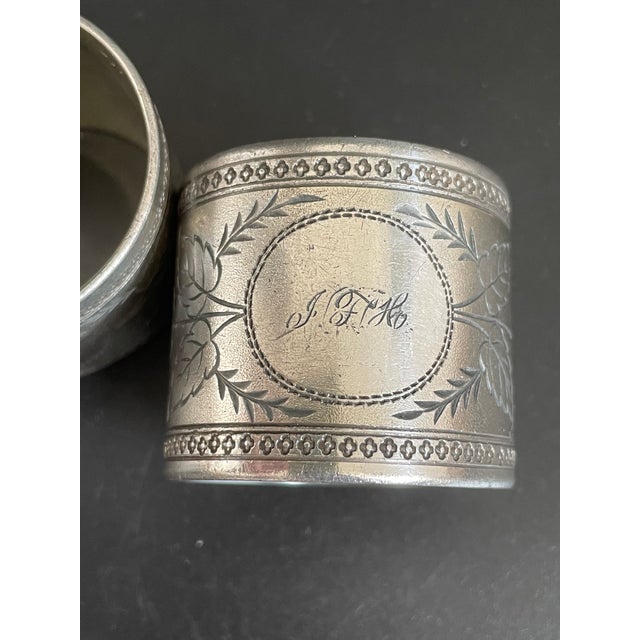 Set of 2 Aesthetic Movement Nickel Silver Napkin Rings, Monogrammed For Sale - Image 9 of 10
