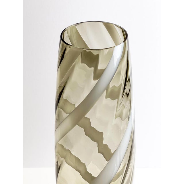 Mid-Century Modern Empoli Floor Vase in Smoked and White Striped Glass, Italy, 1960s For Sale - Image 9 of 11
