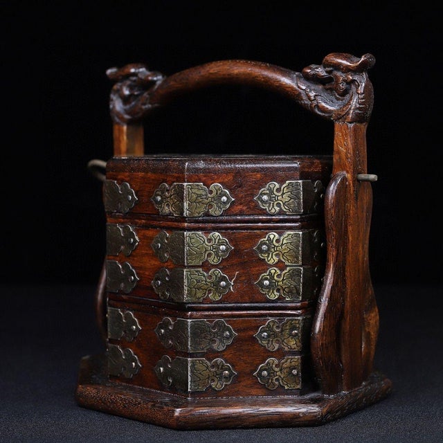 Chinese Rosewood Octagonal Multi-Tier Carry Box For Sale - Image 10 of 10