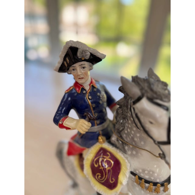 A beautiful porcelain figure of a soldier on horseback. European origin.