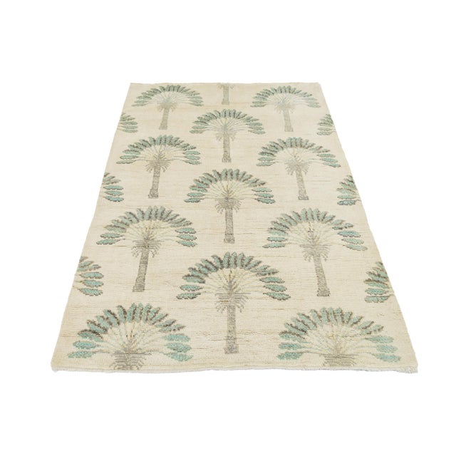 Textile Art Deco Inspired Modern Palm Tree Wool Rug in Neutral Cream 4x6 For Sale - Image 7 of 9