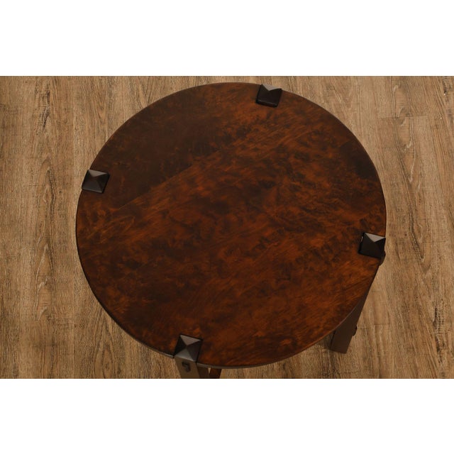 Studio Arts And Crafts Style Round Accent Table With Burl Wood Top For Sale - Image 4 of 18