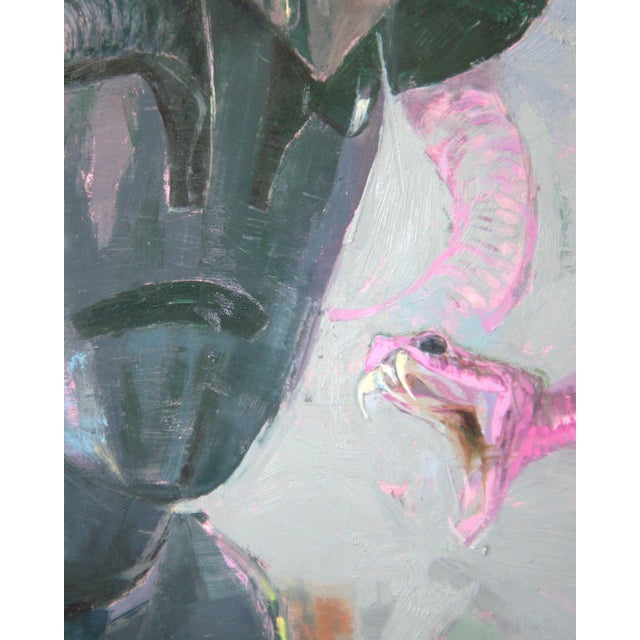 Year of Snake by Elena Burykina | Oil on panel Armor-clad figure with snakes emerging from the helmet. For Sale - Image 4 of 5