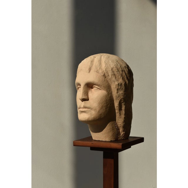 Vintage Folk Art Large-Scale Terracotta Head, Circa 1970s. Large-scale sculpted terracotta head with bold features and...