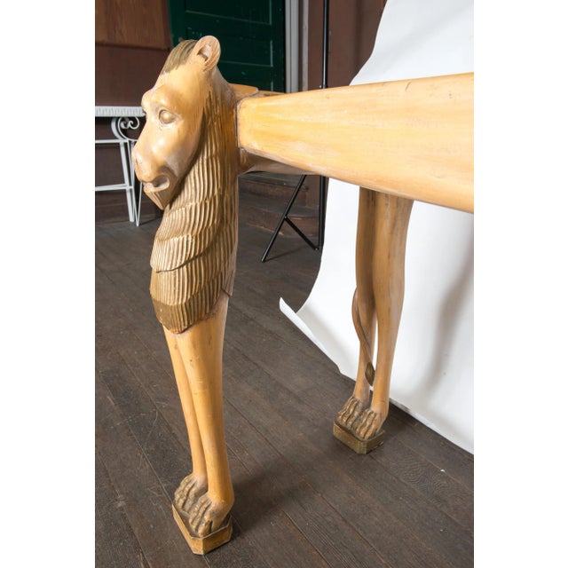 Vintage Carved Wood Egyptian Revival Lion Console Table For Sale - Image 9 of 13