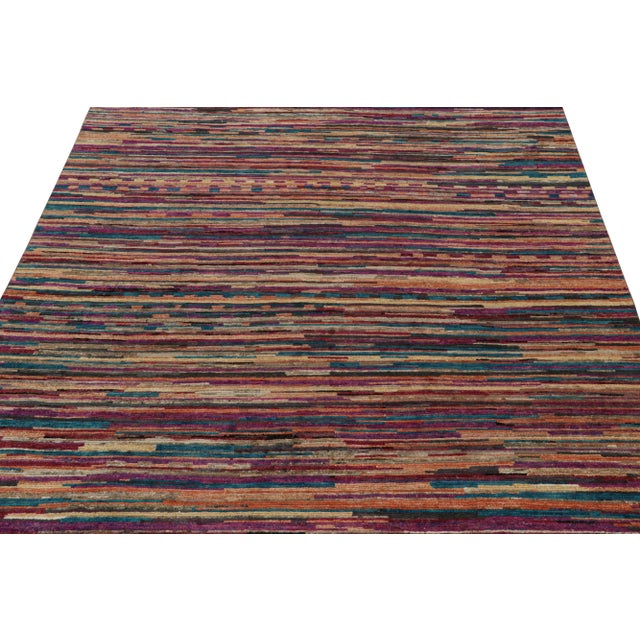 Contemporary 2010s Rug & Kilim’s Contemporary Moroccan Style Rug in Multicolor Stripes For Sale - Image 3 of 8