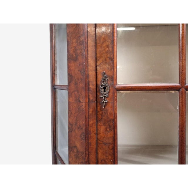 Dutch Baroque Style, Large Bombe Bookcase, Burr Walnut, Glass, England, 1940s For Sale - Image 9 of 15