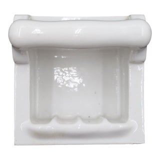 Vintage Recessed White Ceramic Bathroom Soap Dish With Handle For Sale