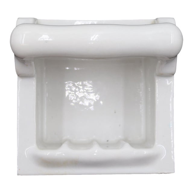 Vintage Recessed White Ceramic Bathroom Soap Dish With Handle For Sale