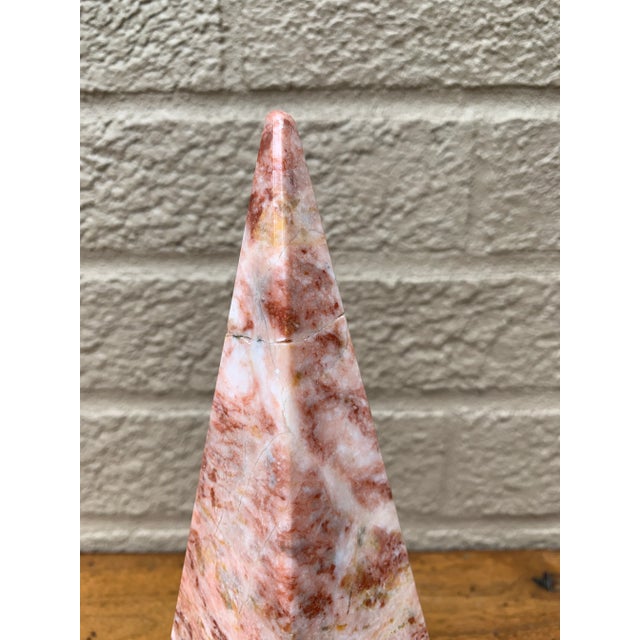 Late 20th Century Pink Marble Obelisks With Dramatic Veining, a Pair For Sale - Image 5 of 9
