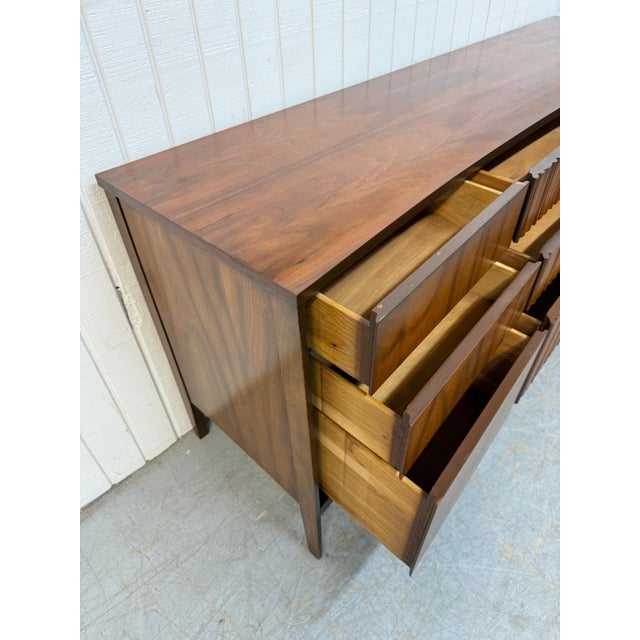 Brown Mid-Century Modern 9-Drawer Walnut Dresser For Sale - Image 8 of 8