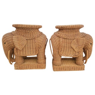 Hollywood Regency Wicker Elephant - A Pair For Sale
