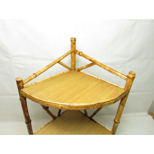 Tan Antique English Bamboo Corner Shelf or Stand For Sale - Image 8 of 13