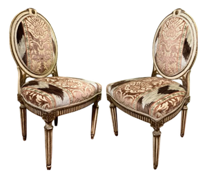 Chairs in Lacquer and Ikat Damask Upholstery, Set of 2