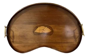 Edwardian Kidney Shaped Inlaid Mahogany Tea Tray, 1900s