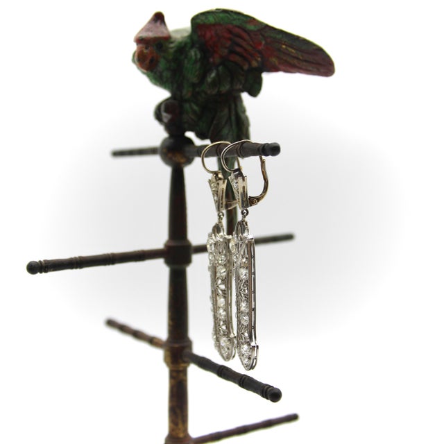 1900-1909 Edwardian 18k White Gold Old Mine Cut Diamond Filigree Earrings, Pair For Sale In Los Angeles - Image 6 of 10
