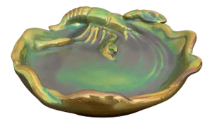 Art Deco Zsolnay Hungary Green and Purple Eosin Glaze Crab Decorative Candy Dish
