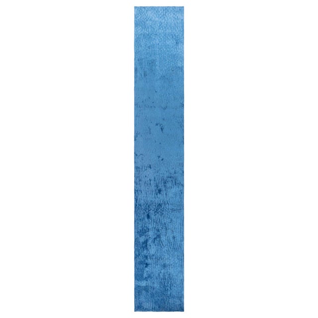 Modern Blue Hand-Knotted Silk Runner by Doris Leslie Blau For Sale