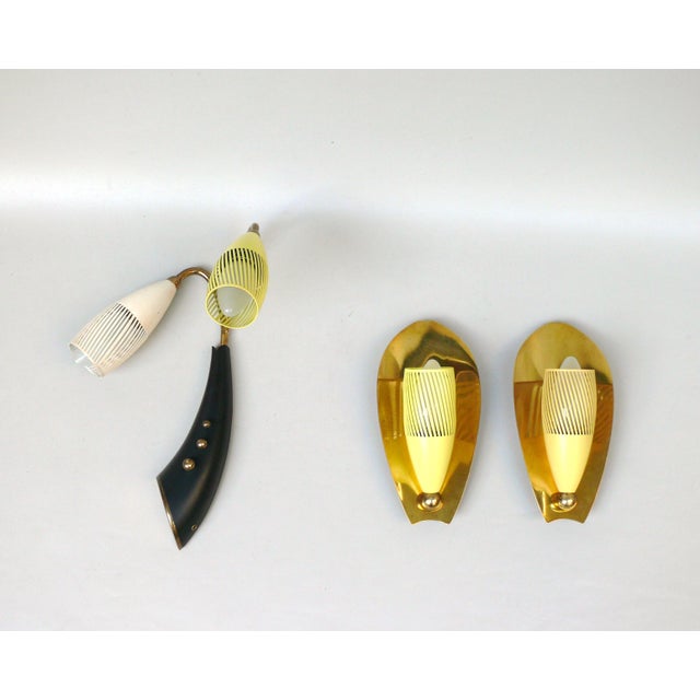 1950s Brass, Yellow, Beige and Black Wall Lamp Set from Gebrüder Cosack, 1950s, Set of 8 For Sale - Image 5 of 18