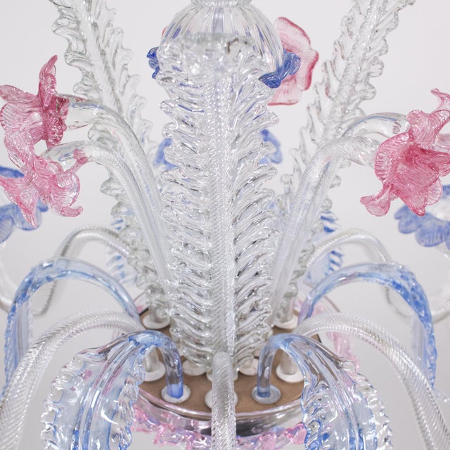 Vintage Baroque Style Pink and Blue Floral Murano Chandelier For Sale - Image 11 of 12