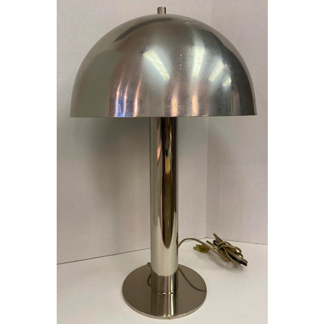 Brushed Postmodern Laurel Lamp Co. Robert Sonneman Chrome Table Top/ Desk Mushroom Lamp. Tag in last photo. With triple...