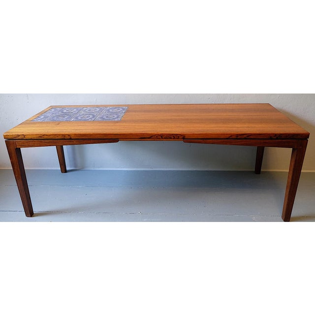 Wood Rosewood Coffee Table with Blue Ceramic Tiles, Denmark, 1960s For Sale - Image 7 of 15