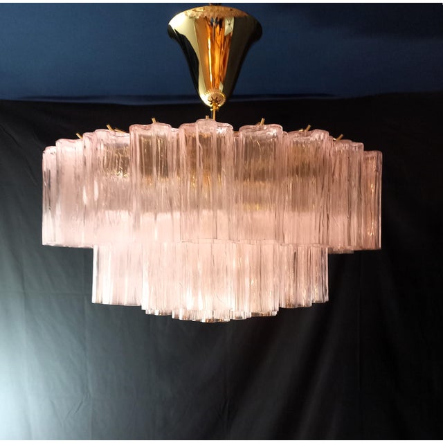 Art Deco Pink Murano Glass Chandelier in the style of Barovier, Venice, Italy, 1982 For Sale - Image 4 of 11