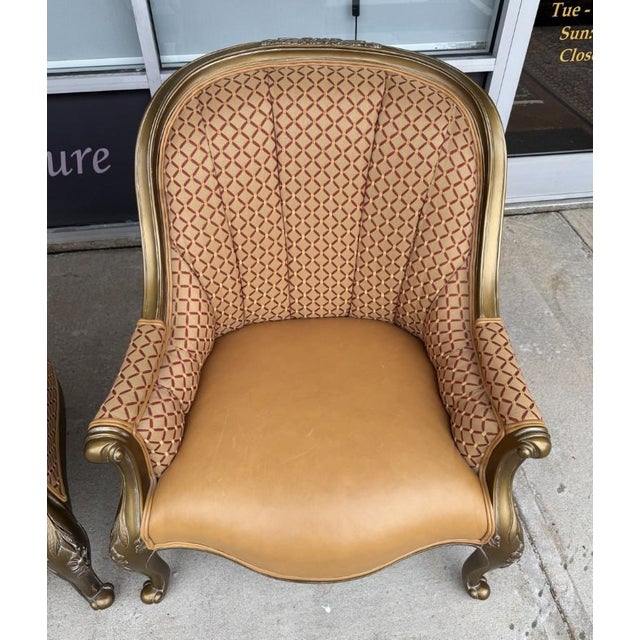 Wood Late 20th Century Pair of Upholstered Bergère Chairs With Leather Seats Attributed to Parker Southern For Sale - Image 7 of 13