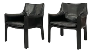 Vintage CAB 414 Armchairs in Black Leather by Mario Bellini for Cassina, 1970s, Set of 2