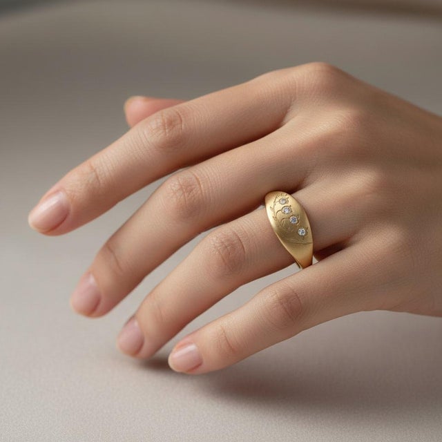 Lily of the Valley Botanical Signet Ring in Silver, Gold, Size 8 For Sale - Image 9 of 11