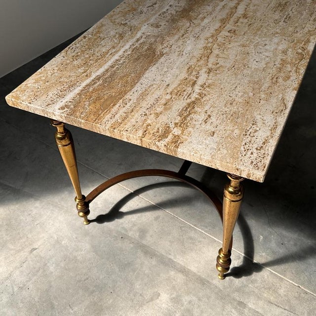 Travertine Coffee Table with Brass Base, 1970s For Sale - Image 10 of 15