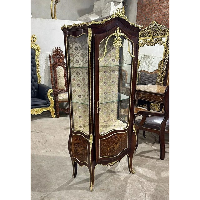 French 1990s French Vintage Glass Cabinet Vitrine Louis XVI Style For Sale - Image 3 of 7