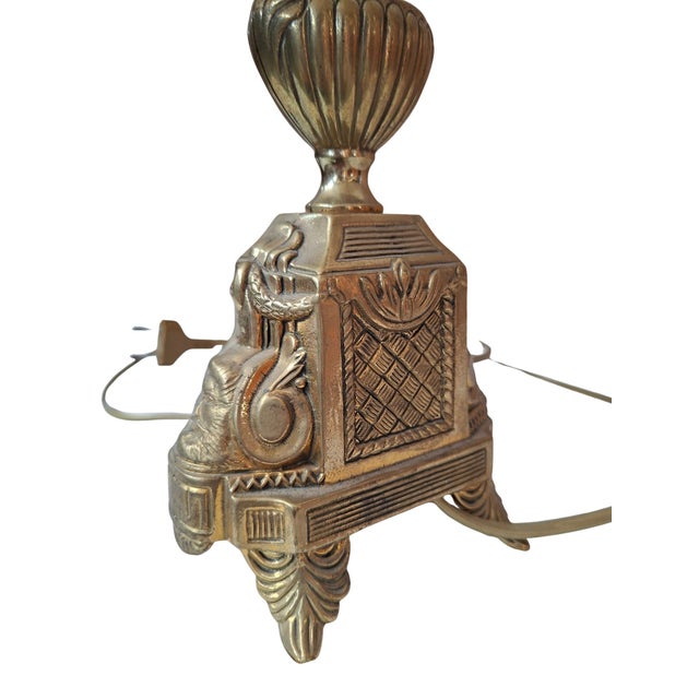 Gold Vintage Neoclassical Style Table Lamp in Brass and Green Marble, 1950s For Sale - Image 8 of 10