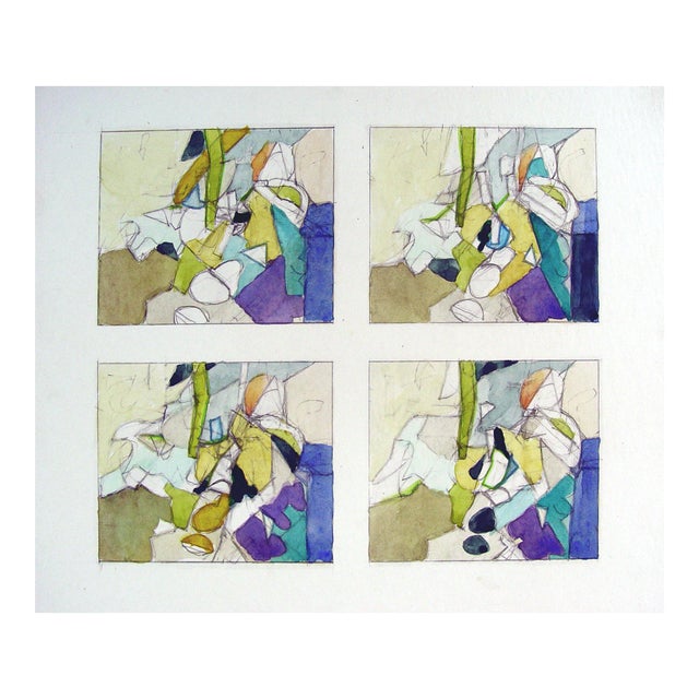 Late 20th Century Jewel Tones Abstract Watercolor Painting For Sale