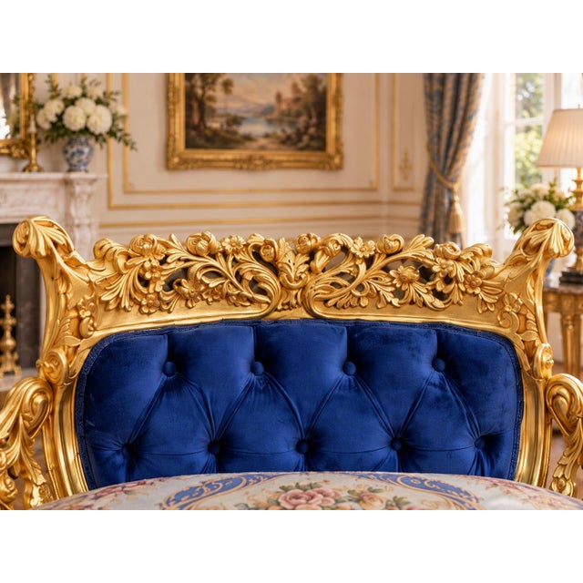 French 1980s French Artisan Louis XVI Blue Beech Settee For Sale - Image 3 of 10